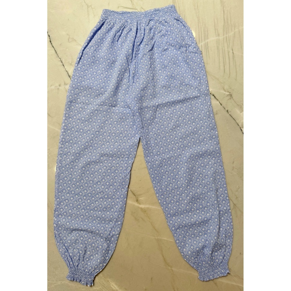 Anthropologie Mable Blue Floral Smocked Crop Top Jogger Pajama Set Womens Size S - Picture 9 of 14